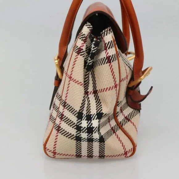 BURBERRY Nova Check Hand Bag Canvas Beige Gold Auth BA1387